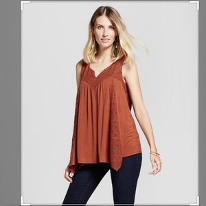 Knox Rose Knit Lace Burnt Orange Baby Doll Top ~ SIZE Large